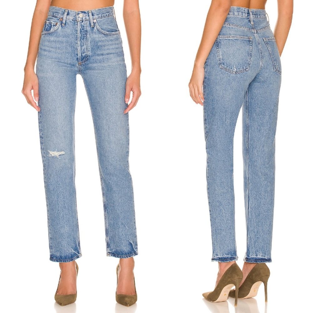 Agolde 90s Pinch Waist Jean Abstract 27 Denim Blue Jeans Distressed 90's Ankle